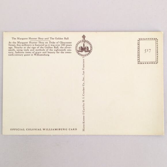 Margaret Hunter Shop Golden Ball Colonial Williamsburg Virginia 1960s Postcard - Picture 2 of 2